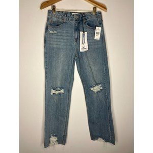 Vanilla Star 90'S Straight Distressed Raw Hem Women's Size 7 Blue Jeans New